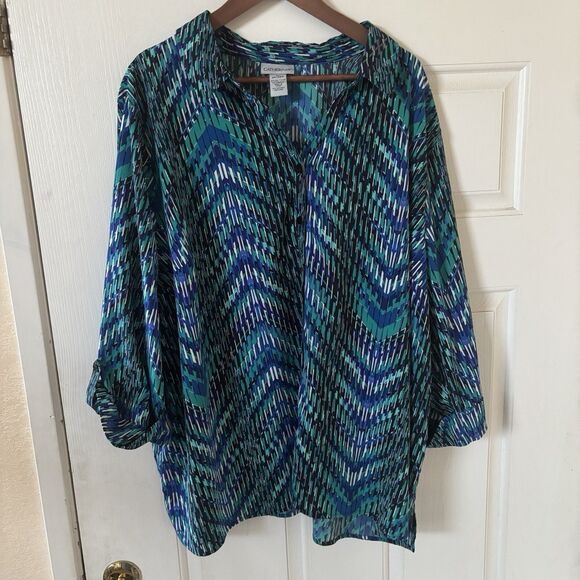 Catherines Womens Colorful Top Size 3X 26/28W Abstract Office Bohemian Southwest - Picture 2 of 9